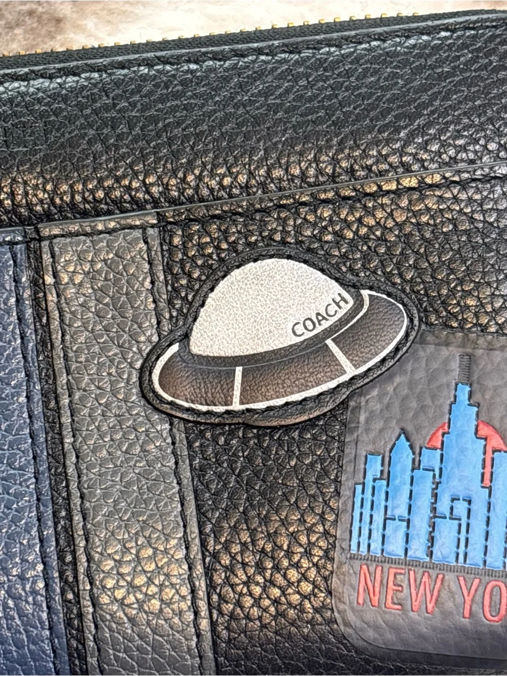 Rare Coach Black Leather Zip-Around Wallet with Space Patch Accents